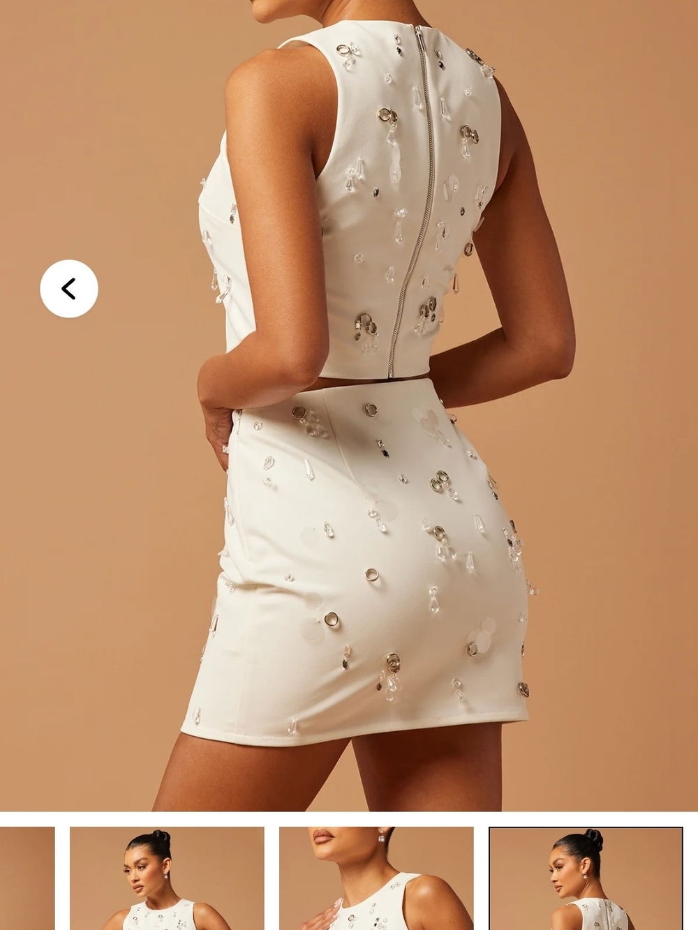 NOVA LUXE Ivory Embellished Sleeveless Mini Dress